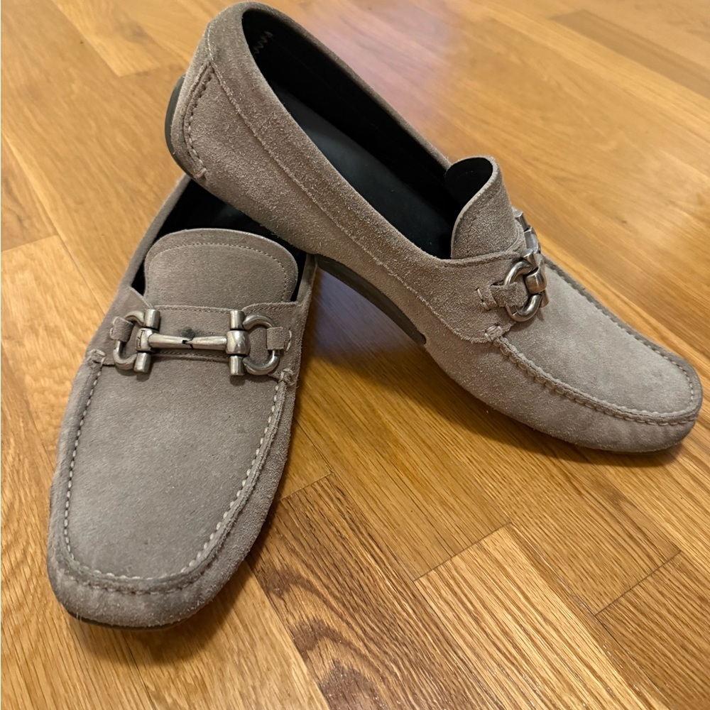 Salvatore Ferragamo Gray Suede Loafers